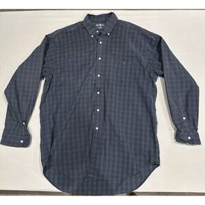 Polo Ralph Lauren Big Shirt Mens Large Blue Tartan Plaid Button Down Small Pony